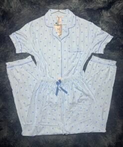 pyjama demi manche (bleu petit cœur)